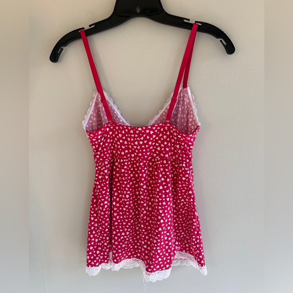 LAURA ASHLEY Babydoll Y2K Lace Trim Heart Print Cami Top Coquette Valentine Sz S - Picture 12 of 14